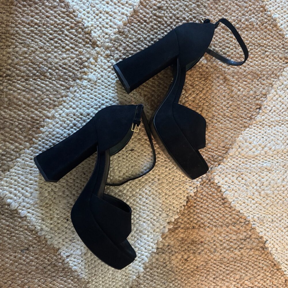 Tory Burch Platform Sandal - Black Suede, Size 9
